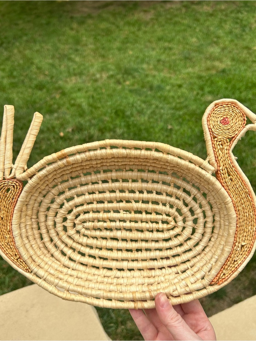 Woven Straw Duck Basket in Natural and Orange